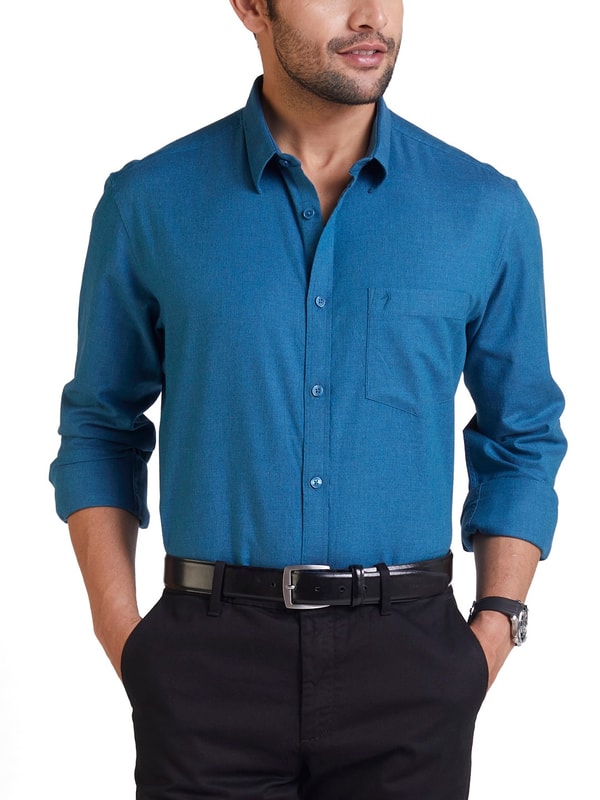 Mens Dark Blue Solid Slim Fit Casual Shirt